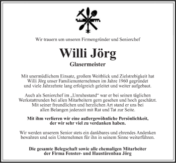 Traueranzeige von Willi Jörg von Schwäbische Post