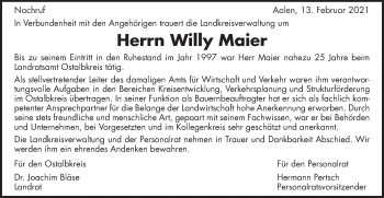 Traueranzeige von Willy Maier von Schwäbische Post