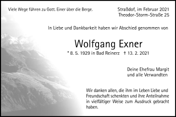 Traueranzeige von Wolfgang Exner von Gmünder Tagespost