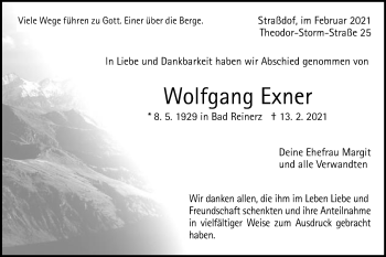 Traueranzeige von Wolfgang Exner