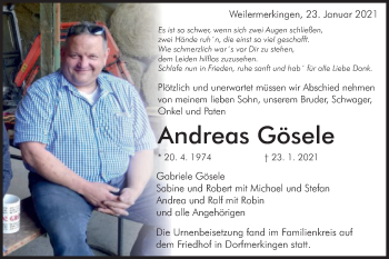 Traueranzeige von deAndreas Gösele von Schwäbische Post