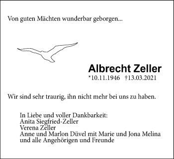 Traueranzeige von Albrecht Zeller von Gmünder Tagespost
