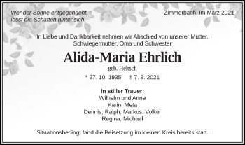 Traueranzeige von Alida-Maria Ehrlich von Gmünder Tagespost