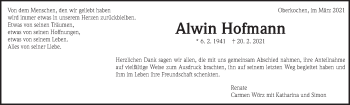 Traueranzeige von Alwin Hofmann von Amtsblatt_Oko