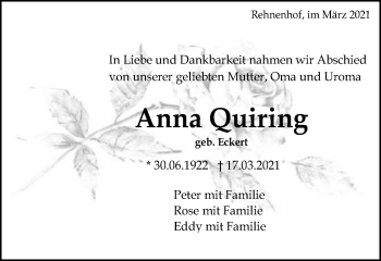 Traueranzeige von Anna Quiring von Gmünder Tagespost