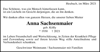 Traueranzeige von Anna Sachsenmaier von Gmünder Tagespost