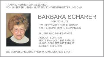 Traueranzeige von Barbara Scharer