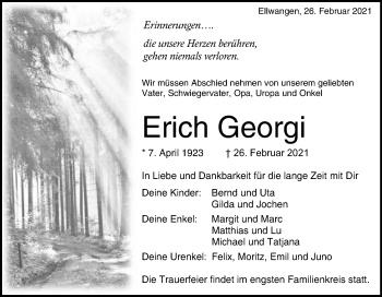 Traueranzeige von Erich Georgi von Schwäbische Post