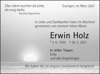 Traueranzeige von Erwin Holz von Schwäbische Post