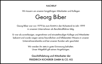 Traueranzeige von Georg Biber von Schwäbische Post