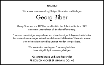 Traueranzeige von Georg Biber