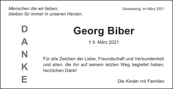 Traueranzeige von Georg Biber von Schwäbische Post