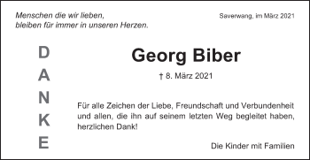 Traueranzeige von Georg Biber