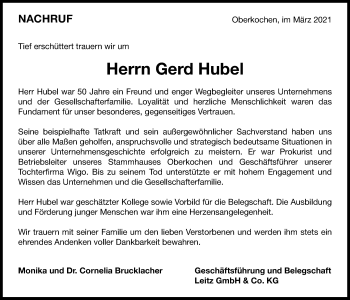 Traueranzeige von Gerd Hubel von Schwäbische Post