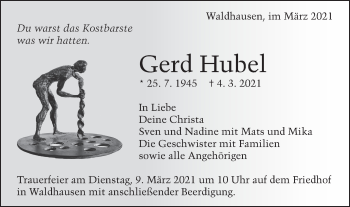 Traueranzeige von Gerd Hubel von Schwäbische Post