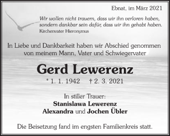 Traueranzeige von Gerd Lewerenz von Schwäbische Post