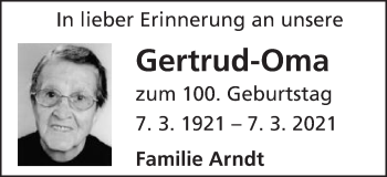 Traueranzeige von Gertrud Arndt von Schwäbische Post