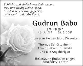 Traueranzeige von Gudrun Babo von Schwäbische Post