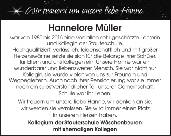 Traueranzeige von Hannelore Müller von Gmünder Tagespost
