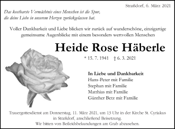 Traueranzeige von Heide Rose Häberle von Gmünder Tagespost