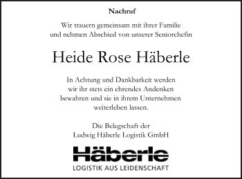 Traueranzeige von Heide Rose Häberle von Gmünder Tagespost
