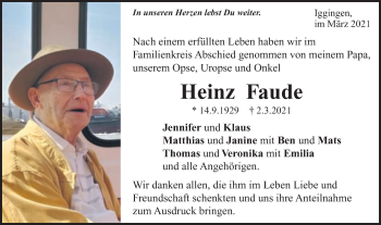 Traueranzeige von Heinz Faude von Gmünder Tagespost