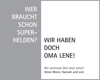Traueranzeige von Helene Liebel von Schwäbische Post