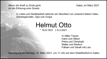 Traueranzeige von Helmut Otto von Schwäbische Post