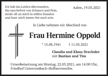 Traueranzeige von Hermine Oppold von Schwäbische Post