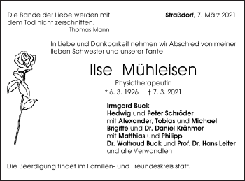 Traueranzeige von Ilse Mühleisen von Gmünder Tagespost