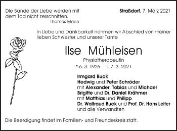 Traueranzeige von Ilse Mühleisen