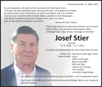 Traueranzeige von Josef Stier von Schwäbische Post