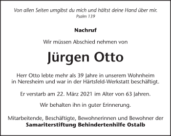 Traueranzeige von Jürgen Otto von Schwäbische Post