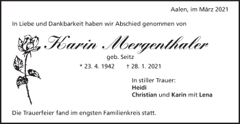 Traueranzeige von Karin Mergenthaler von Schwäbische Post