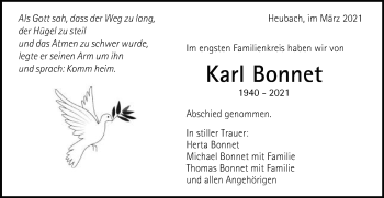 Traueranzeige von Karl Bonnet von Gmünder Tagespost