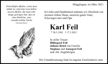 Traueranzeige von Karl Feil von Gmünder Tagespost