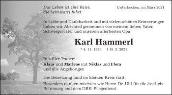 Traueranzeige von Karl Hammerl von Schwäbische Post