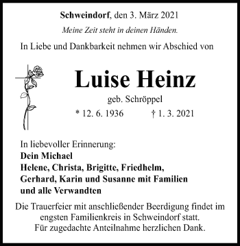 Traueranzeige von Luise Heinz von Schwäbische Post