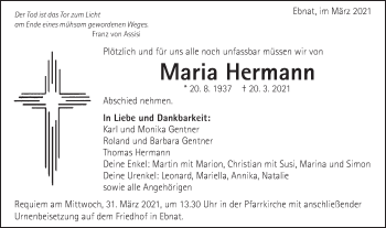 Traueranzeige von Maria Hermann von Schwäbische Post