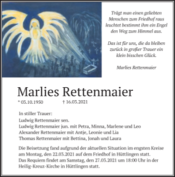 Traueranzeige von Marlies Rettenmaier von Schwäbische Post