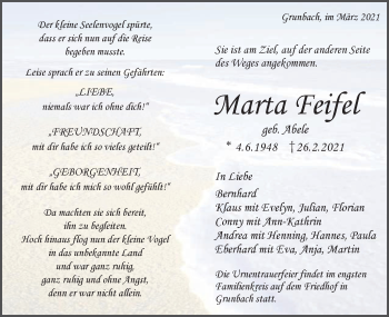 Traueranzeige von Marta Feifel von Gmünder Tagespost