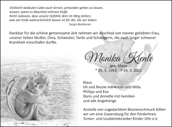Traueranzeige von Monika Kienle von Schwäbische Post