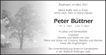Traueranzeige von Peter Büttner von Schwäbische Post