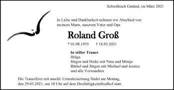 Traueranzeige von Roland Groß von Gmünder Tagespost
