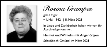 Traueranzeige von Rosina Grampes von Gmünder Tagespost