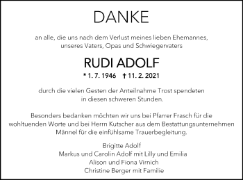 Traueranzeige von Rudi Adolf von Gmünder Tagespost