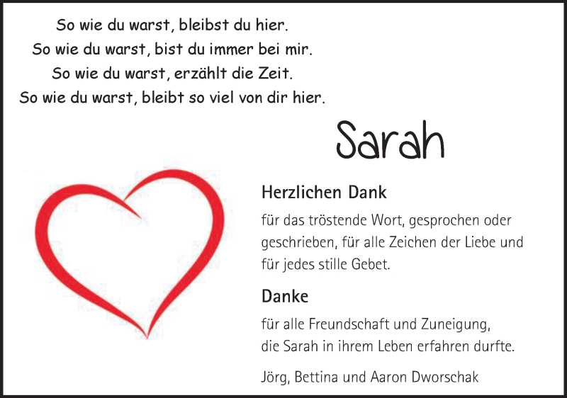  Traueranzeige für Sarah Dworschak vom 27.03.2021 aus Gmünder Tagespost