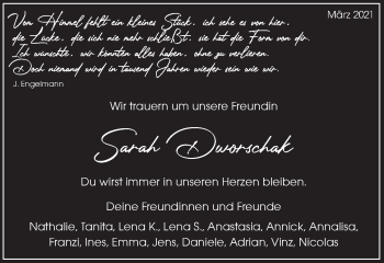 Traueranzeige von Sarah Dworschak von Gmünder Tagespost