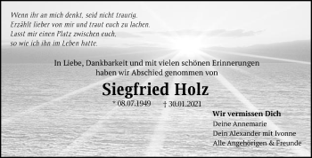 Traueranzeige von Siegfried Holz von Schwäbische Post