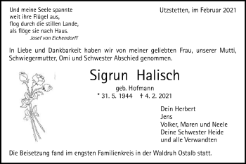 Traueranzeige von Sigrun Halisch von Gmünder Tagespost